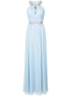 Marchesa Notte Floral-sequined Pleated Gown - Blue