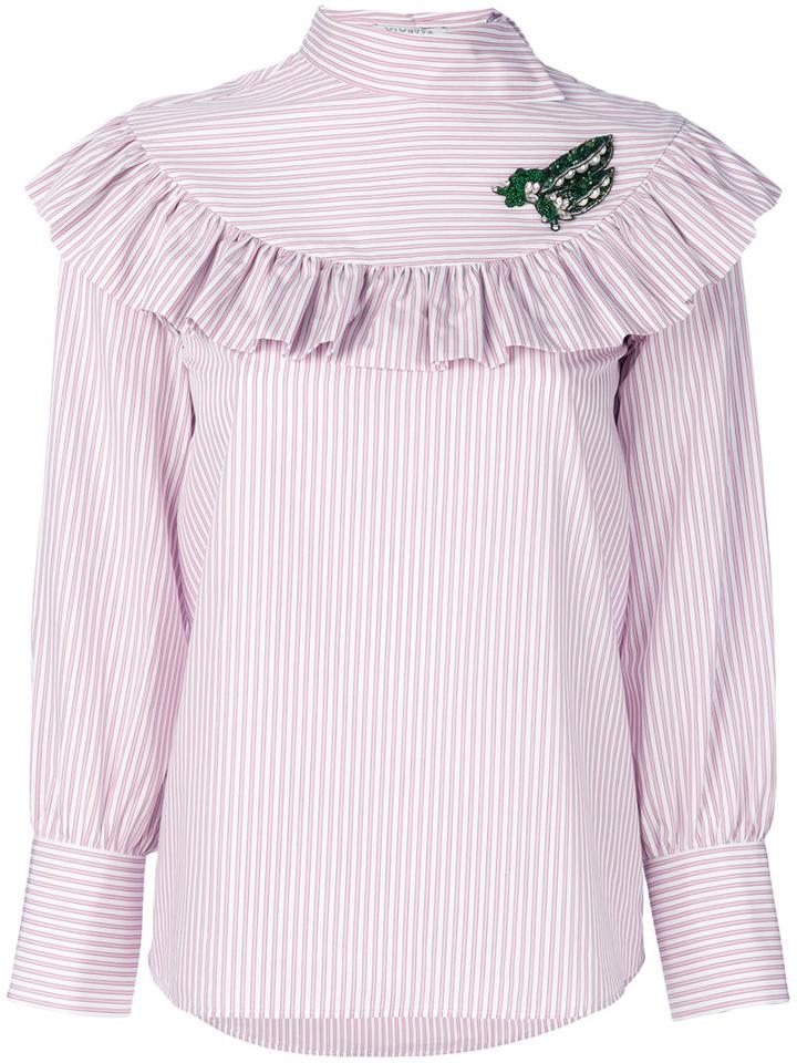 Vivetta - Striped Frill Blouse - Women - Cotton - 38, White, Cotton