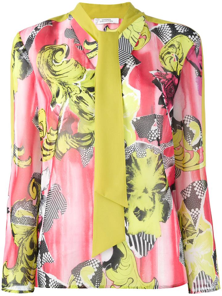 Versace Collection Floral Print Blouse, Women's, Size: 46, Green, Polyester