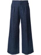 Maison Margiela Wide Leg Cropped Trousers, Women's, Size: 36, Blue, Cotton/linen/flax