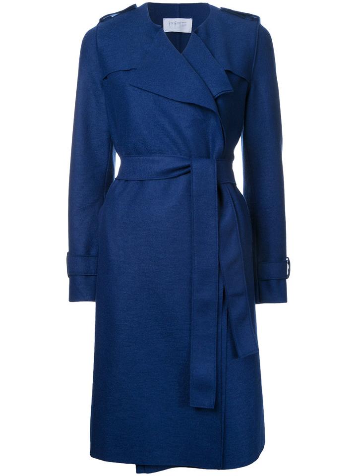 Harris Wharf London Long Trench Coat, Women's, Size: 38, Blue, Virgin Wool