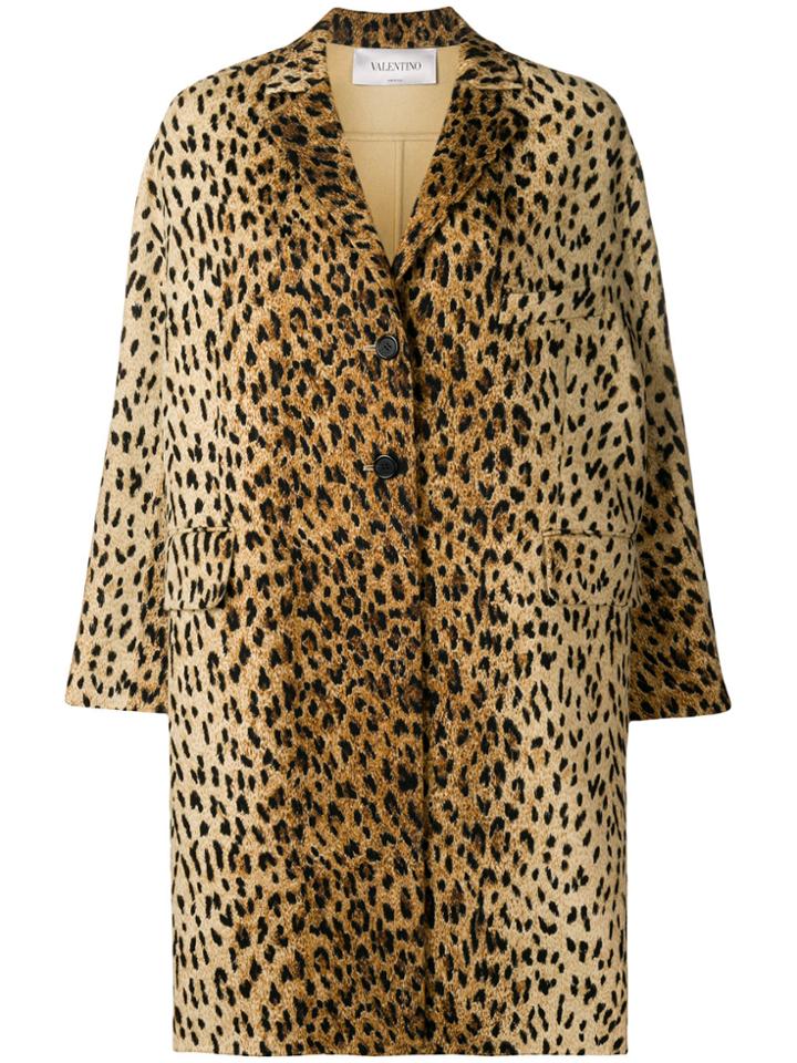 Valentino Boxy Animal Print Coat - Brown
