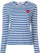 Comme Des Garçons Play Embroidered Heart Striped T-shirt, Women's, Size: Small, Blue, Cotton
