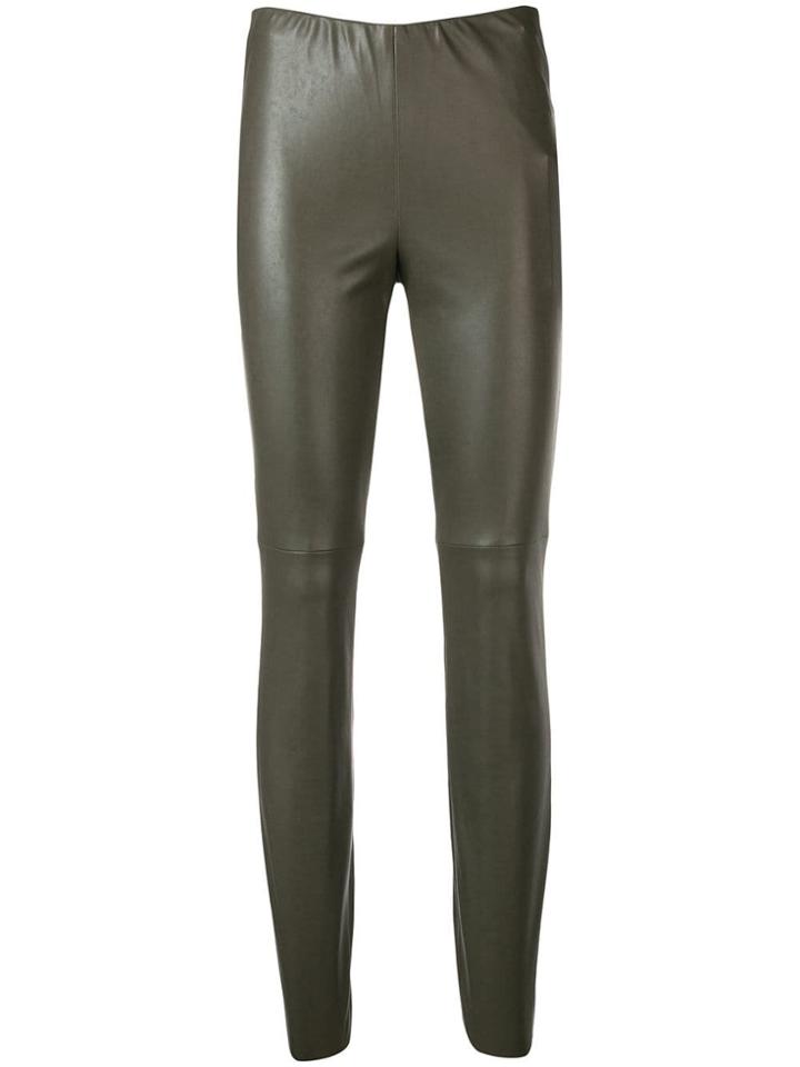 Cambio Faux Leather Skinny Trousers - Green