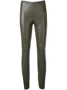 Cambio Faux Leather Skinny Trousers - Green