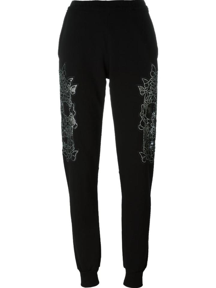 Philipp Plein Butterfly Skull Track Pants, Women's, Size: M, Black, Cotton/glass/aluminium