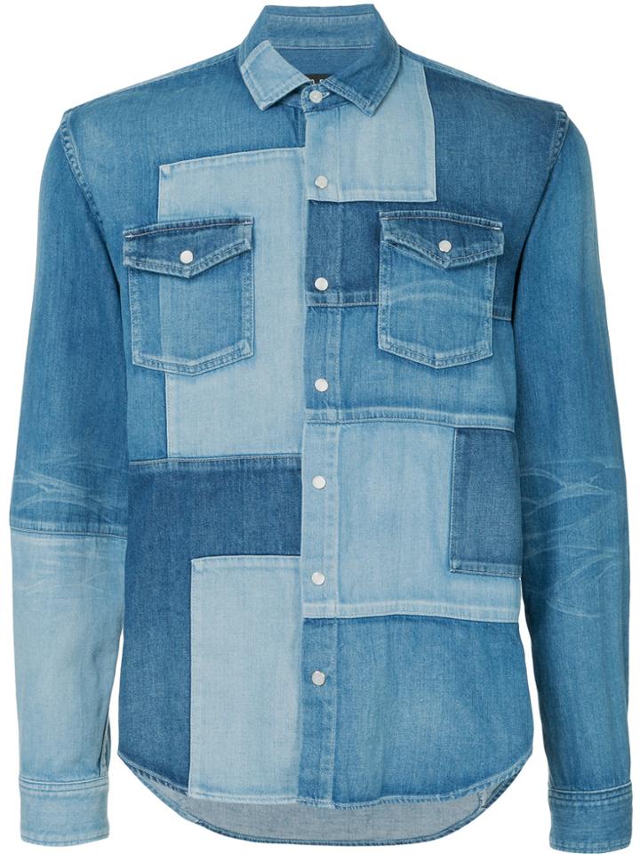Roar Patchwork Denim Shirt - Blue
