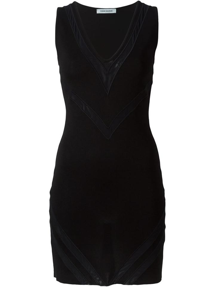 Pierre Balmain V-neck Dress, Women's, Size: 40, Black, Nylon/viscose