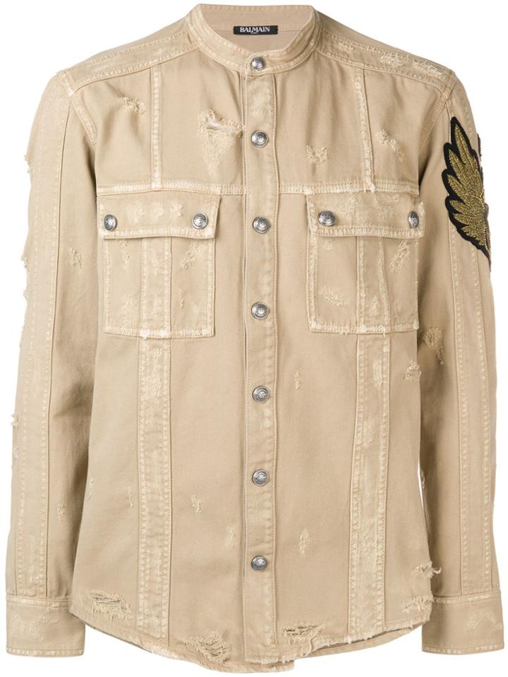 Balmain Distressed Patch Shirt - Neutrals
