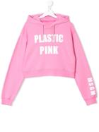 Msgm Kids Teen Slogan Print Cropped Hoodie - Pink