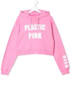 Msgm Kids Teen Slogan Print Cropped Hoodie - Pink