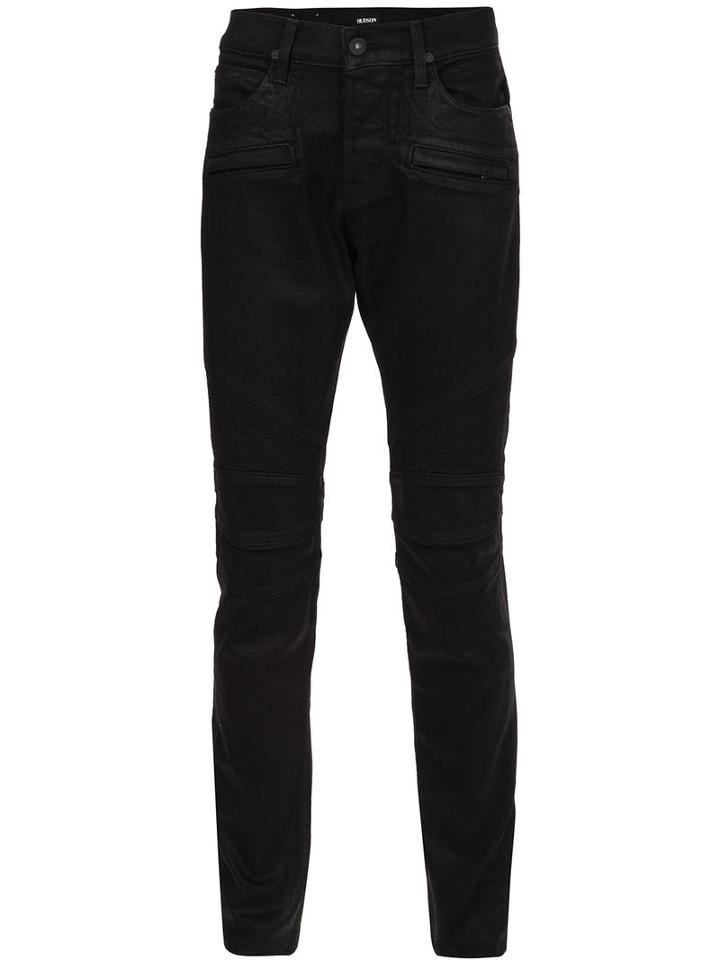 Hudson Biker Detail Skinny Jeans, Size: 32, Black, Cotton/polyester/spandex/elastane