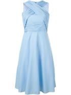 Carven Criss-cross Front Flared Dress, Women's, Size: 40, Blue, Nylon/cotton/acetate