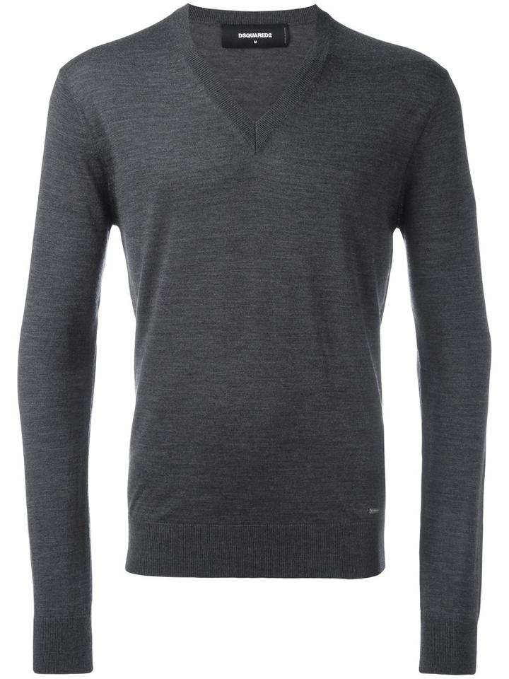 Dsquared2 V-neck Jumper, Men's, Size: Medium, Grey, Wool