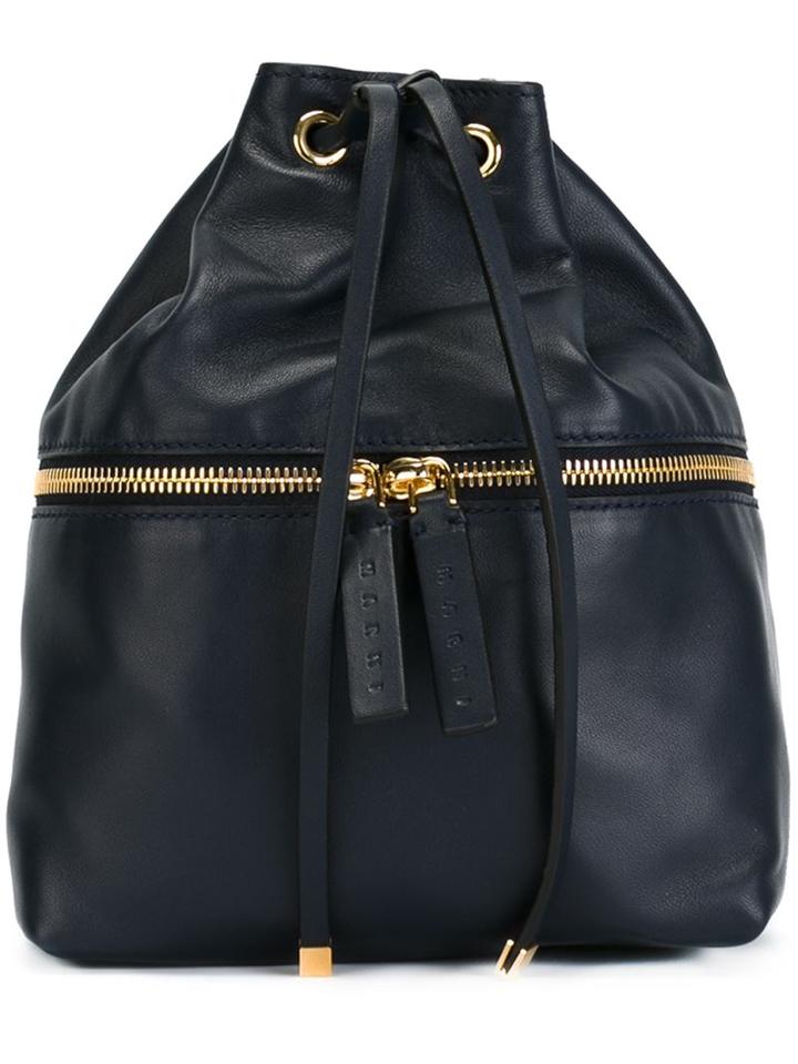 Marni Drawstring Backpack, Blue, Calf Leather