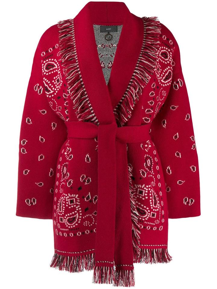 Alanui Bandana Motif Fringed Cardigan - Red