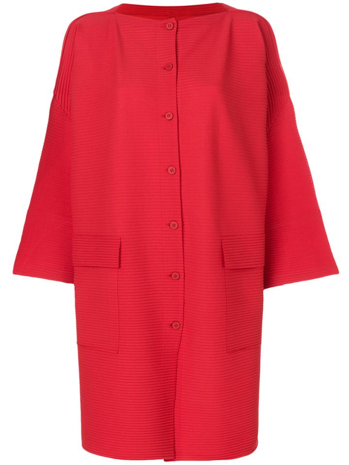 Issey Miyake Cauliflower Pleated Oversized Coat - Red