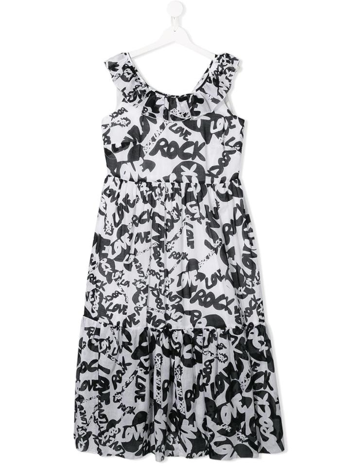 Monnalisa Rock & Love Print Dress - White