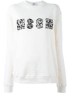 Msgm Safety Pin Logo Sweatshirt, Women's, Size: Xs, White, Cotton