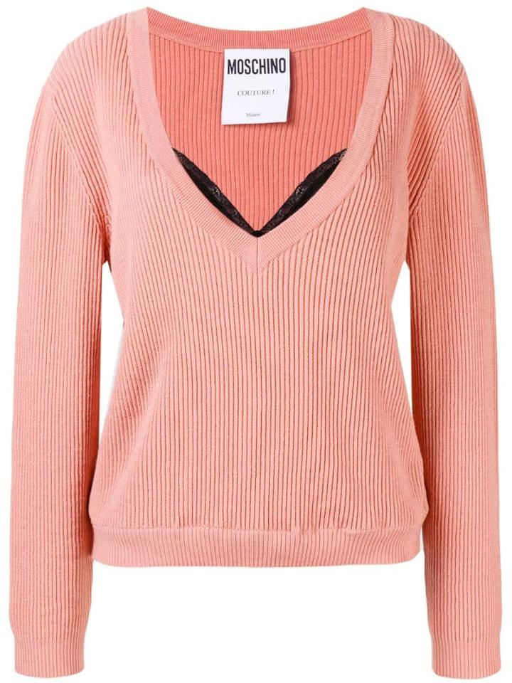 Moschino Layered Ribbed Knit Sweater - Pink