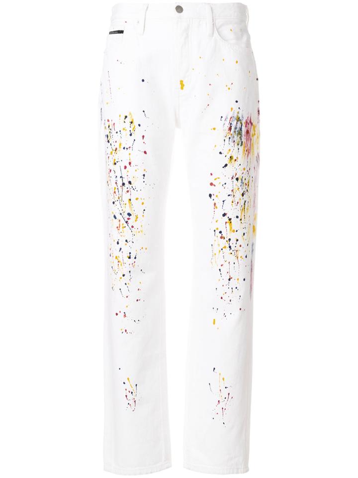 Calvin Klein Jeans Straight Leg Paint Splatter Jeans - White