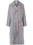 Marios Double-breasted Tartan Coat - Grey