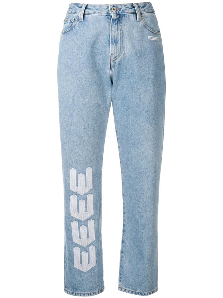 Off-white Printed Straight-leg Jeans - Blue