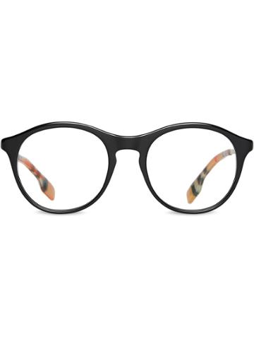 Burberry Vintage Check Detail Round Optical Frames - Black