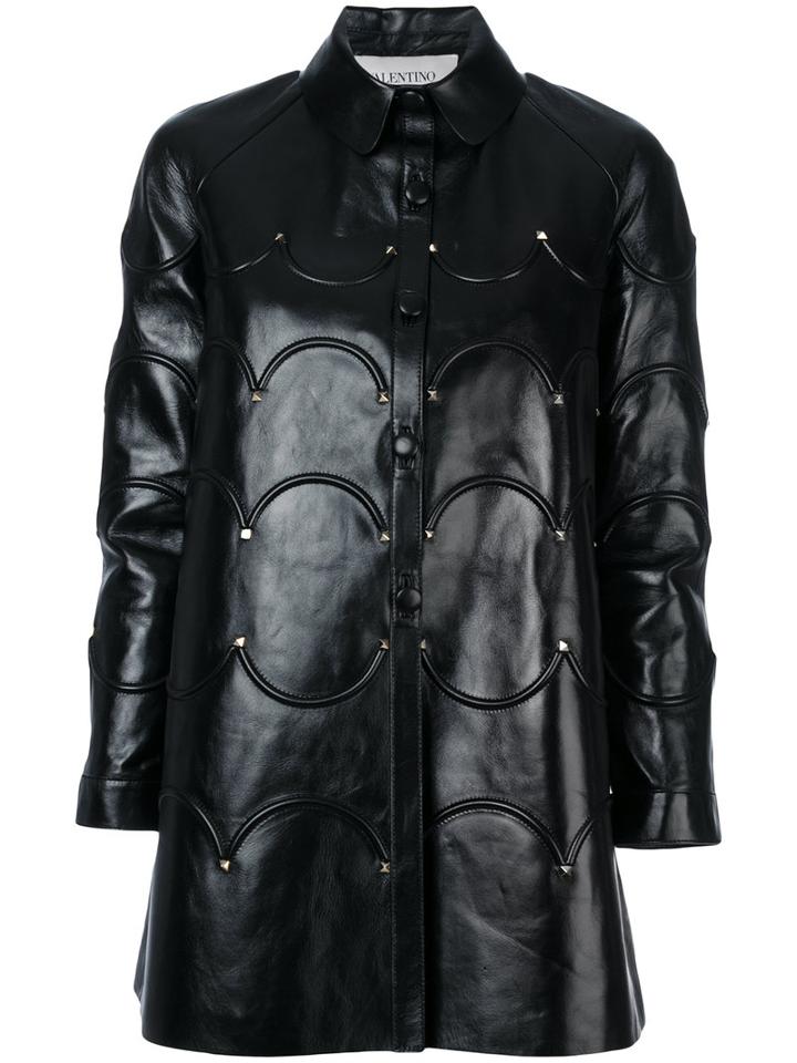 Valentino - Rockstud Scalloped Coat - Women - Lamb Skin - 42, Black, Lamb Skin