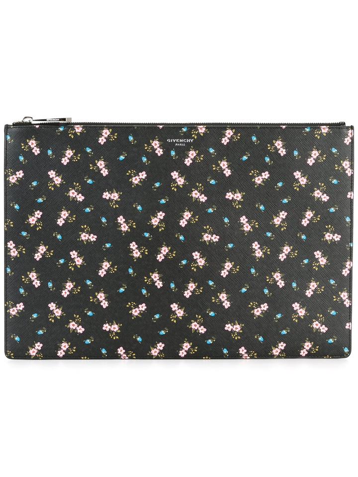Givenchy Floral Print Clutch, Women's, Black, Cotton/polyurethane/polyester