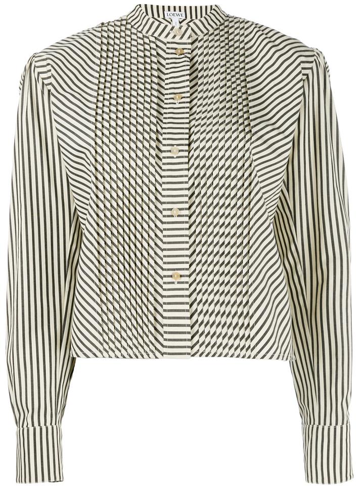 Loewe Mandarin Neck Striped Shirt, Women's, Size: 38, Black, Cotton