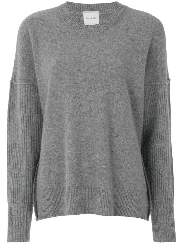 Fine Edge Ribbed Sleeve Jumper - Grey
