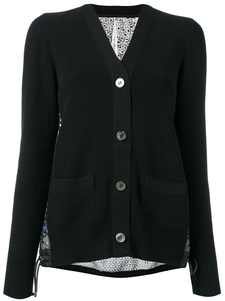 Sacai Crochet Print Eyelet Lace Back Cardigan, Women's, Size: 2, Black, Cotton/polyester