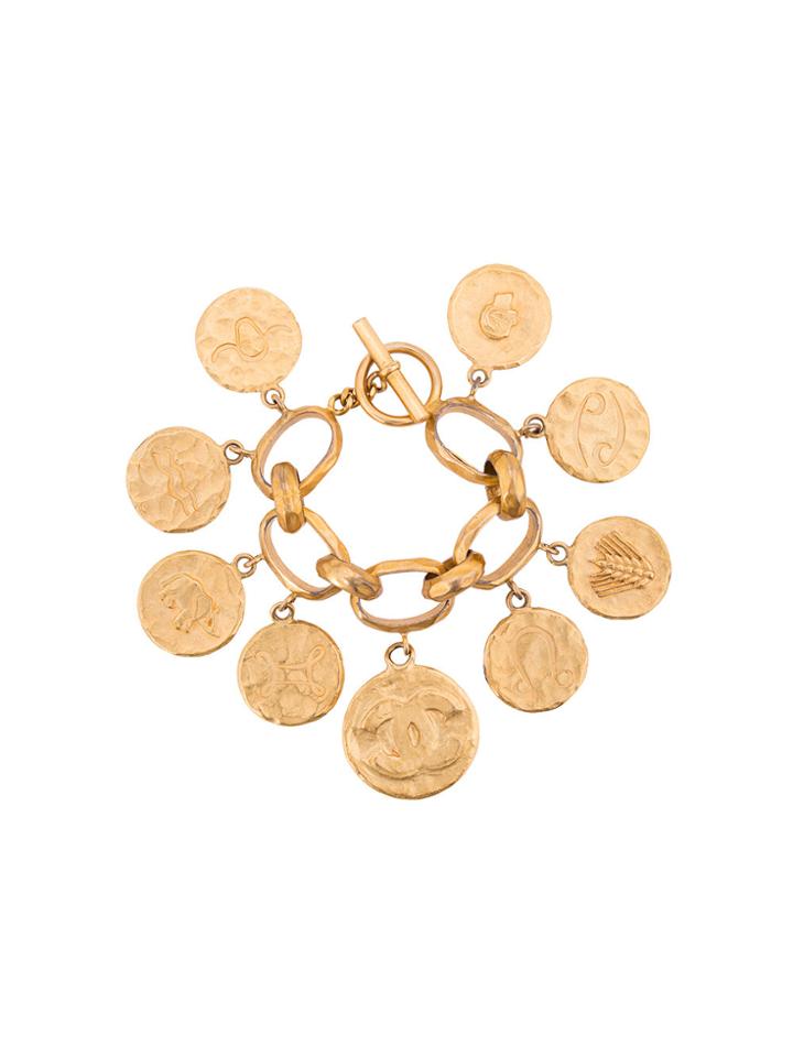 Chanel Vintage Cc Logo Medallion Charm Chain Bracelet - Metallic