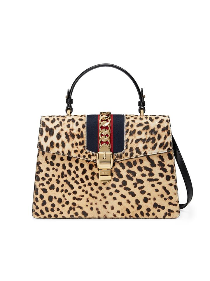 Gucci Sylvie Leopard Print Top Handle Bag - Nude & Neutrals