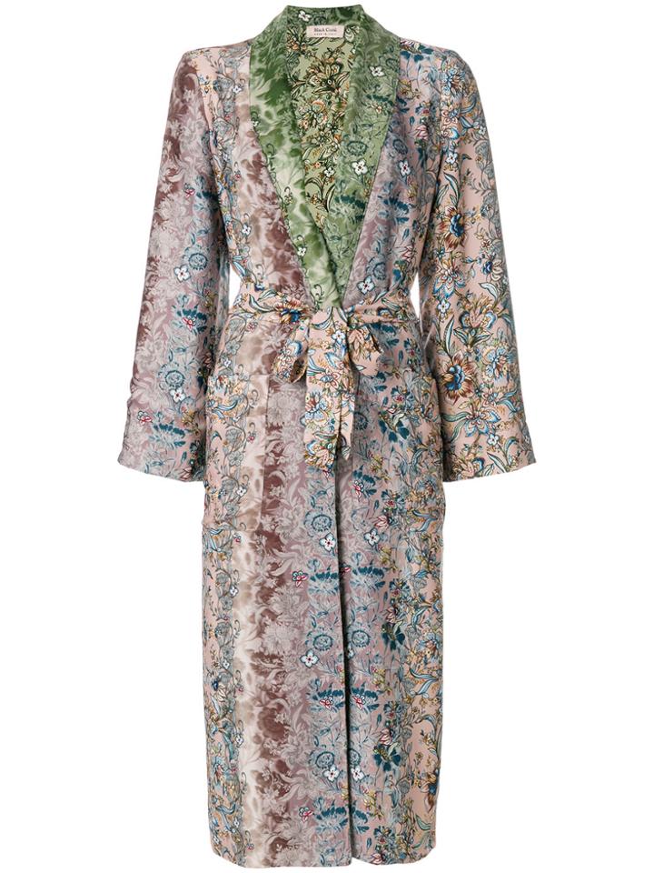 Black Coral Long Floral Kimono - Multicolour