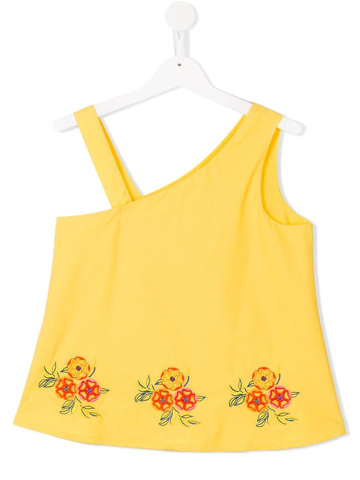 Msgm Kids Embroidered Flower Blouse, Girl's, Size: 14 Yrs, Yellow/orange