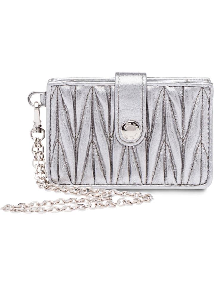 Miu Miu Matelassé Snap Card Holder - Metallic