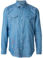Loveless Paint Splatter Denim Shirt - Blue