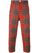 Comme Des Garçons Shirt Boy Tartan Check Trousers, Size: Medium, Red, Wool