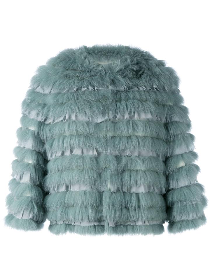Yves Salomon Silk Panel Jacket - Green