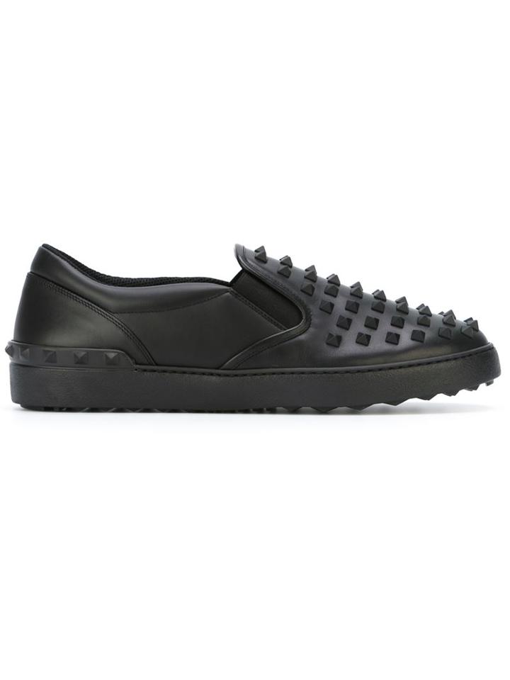 Valentino Garavani Rockstud Slip-on Sneakers, Men's, Size: 40, Black, Cotton/calf Leather/rubber