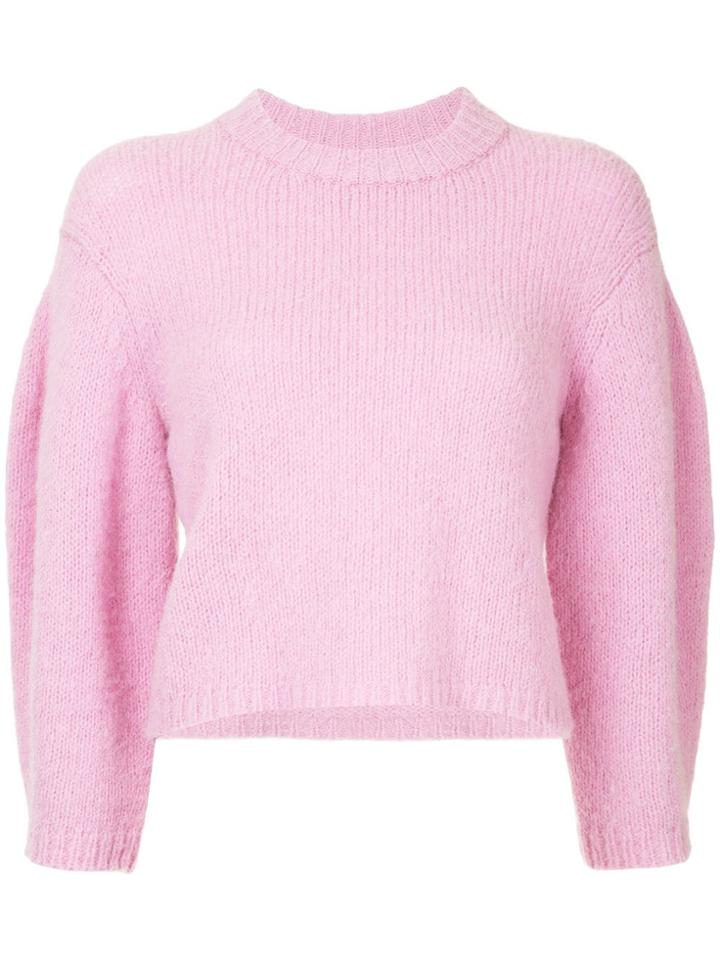 Tibi Puff Sleeve Cropped Sweater - Pink