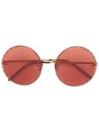 Pomellato Eyewear Rhinestone Embellished Round Sunglasses - Brown