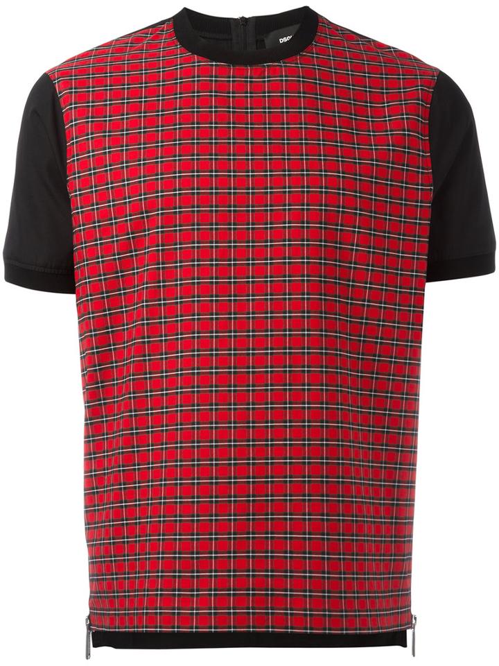 Dsquared2 Check Print T-shirt, Men's, Size: 48, Red, Cotton