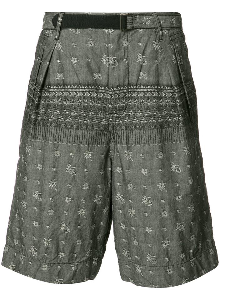 Sacai Patterned Shorts, Men's, Size: 1, Grey, Cotton