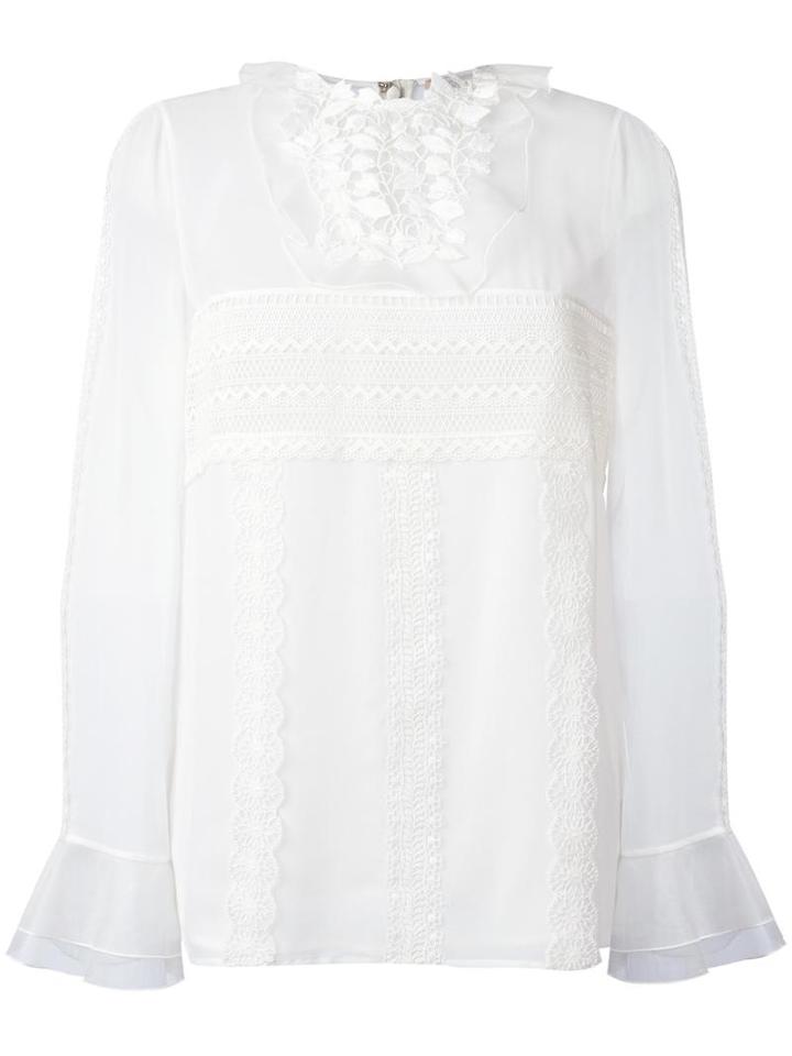 Giambattista Valli Macramé Detail Sheer Blouse, Women's, Size: 46, White, Silk/polyester