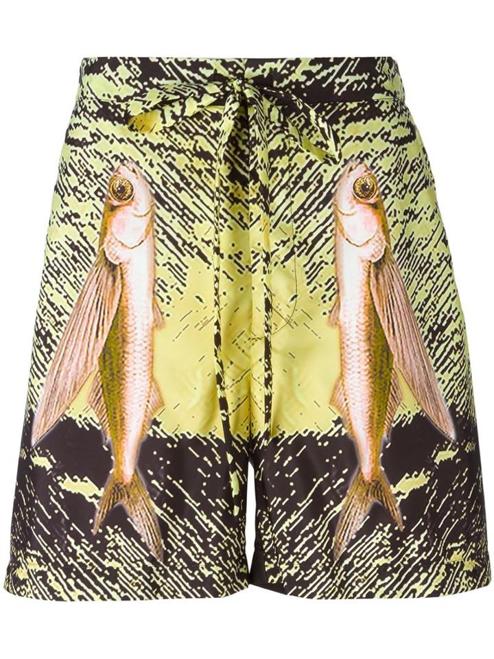 La Perla Fish Print Swim Shorts, Men's, Size: M, Yellow/orange, Polyester