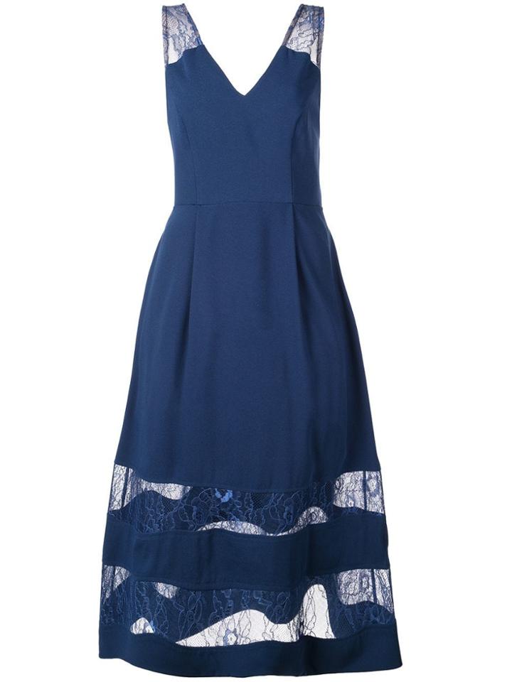 Aidan Mattox Lace Panel Flared Dress - Blue