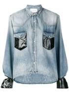 Gaelle Bonheur Contrasting Cuffs Denim Shirt - Blue